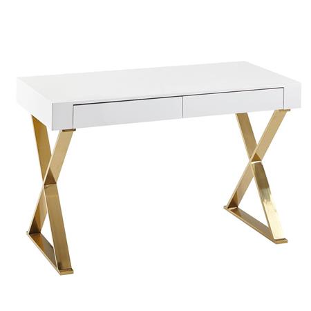 Scrivania VERONA, Elegante e Moderna, Base in Acciaio, 118x76x57cm, Bianco ed Oro
