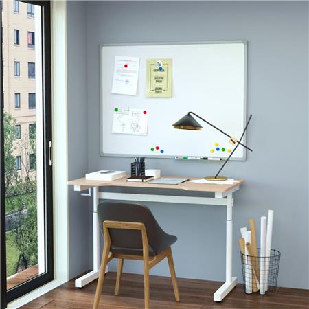 Scrivania ALBENY, 120x60cm, Versatile e Moderna, Regolabile in Altezza, Bianco e Faggio