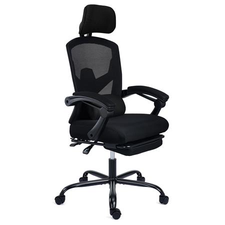 Sedia Ergonomica DELTA, Confortevole, Poggiapiedi Estensibile, Cuscino Lombare, Nero