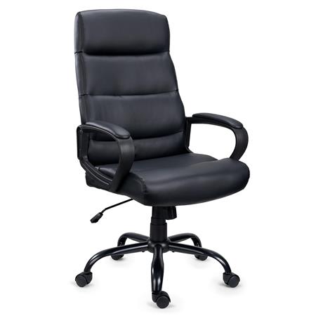 Poltrona per Ufficio HUGO, Design Elegante, Confortevole, Base in Metallo, In Pelle Nera