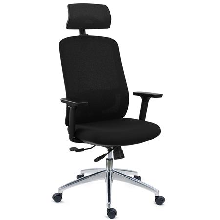 Sedia Per Ufficio ASTRA LUX, Design Elegante, Ottima Ergonomia, Poggiatesta, Tessuto Nero