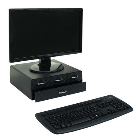 Supporto per Monitor VASH, 34x31x13 cm, con Vano Portaoggetti e Cassetti, color Nero