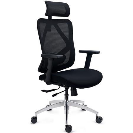 Sedia Ergonomica LONDON, Supporto Lombare Regolabile, Braccioli 3D, Rete e Tessuto, Nero
