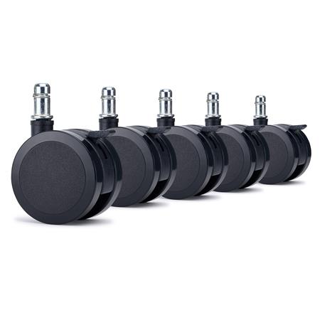 5x Ruote per Sedie da Ufficio BRAKE 11x60mm, Dotate di Freno, Nero