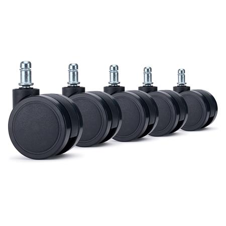 5x Ruote per Sedie da Ufficio VOLT 11x60mm, in Gomma per Pavimenti, Nero