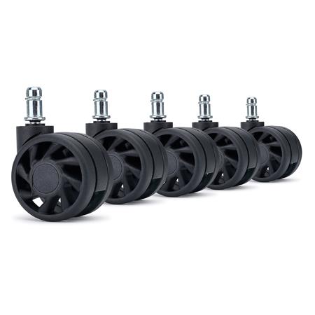5x Ruote per Sedie da Ufficio RACE 11x60mm, Design Moderno, Nero