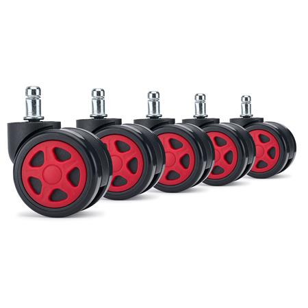 5x Ruote per Sedie da Ufficio SPEED 11x60mm, Design Sportivo, Rosso