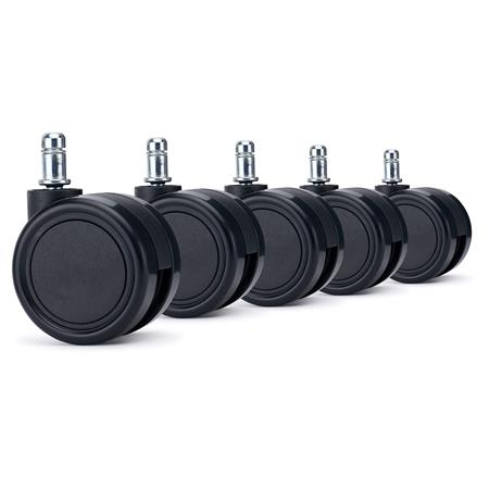 5x Ruote per Sedie da Ufficio MOON 11x60mm, Struttura compatta, Nero