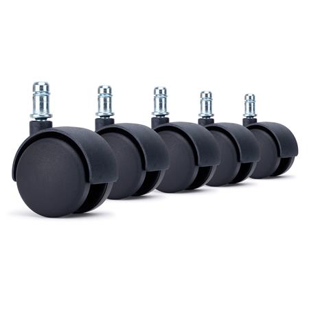 5x Ruote per Sedie da Ufficio MOVE 11x50mm, Dotate di Freno, Nero