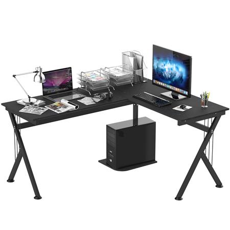 Scrivania per PC ALASKA, Base in metallo, 155x130x76cm, Legno Nero