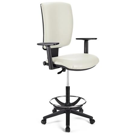 Sgabello da lavoro ATLAS PLUS PELLE, Schienale Regolabile, Extra Imbottitura, Bianco