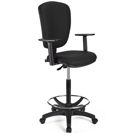 Sgabello da Lavoro CALIPSO PLUS PELLE, Schienale Regolabile, Spessa Imbottitura, in Nero
