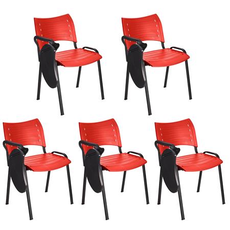 Lotto da 5 Sedie per Sala Attesa ELVA CON RIBALTINA, Pratiche e impilabili, in Rosso e gambe Nere