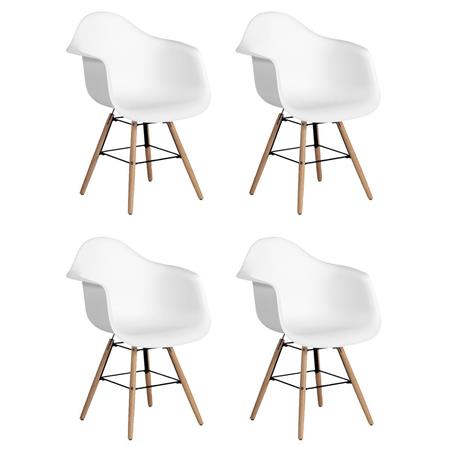 Lotto da 4 Sedie Attesa GARI, Design Esclusivo, Struttura in Acciaio, Gambe in Legno di Faggio, Bianco