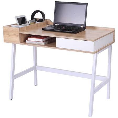 Scrivania per computer GANDIA, 100x55x81 cm, in Legno e Metallo, color Faggio e Bianco