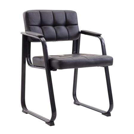 Sedia ospiti OSLO, Telaio in Metallo Nero, Imbottita in Pelle Nera