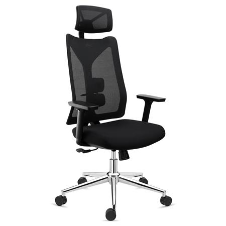 Sedia Ergonomica ADARA, Poggiatesta, Supporto Lombare Regolabile, Rete e Tessuto, Nero