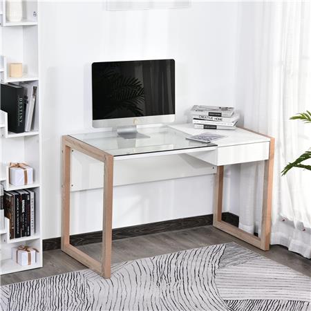 Scrivania per PC MICHIGAN, 120x60x75cm, Elegante, Legno e Vetro, Bianco