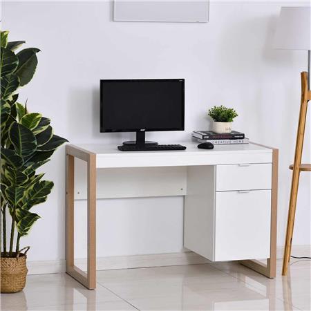 Scrivania per PC LAGE, 112,5x50x75,5cm, Con cassetti, in Legno Bianco