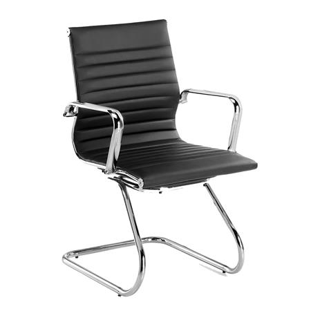 Sedia Riunione DORIS V, Struttura in Metallo Cromato, Design Elegante, in Vera Pelle Nera
