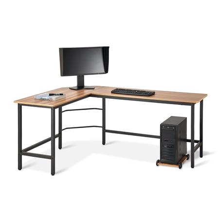 Scrivania per PC SOFIA, Struttura in Metallo Nero, 168x125x75cm, Legno Rovere